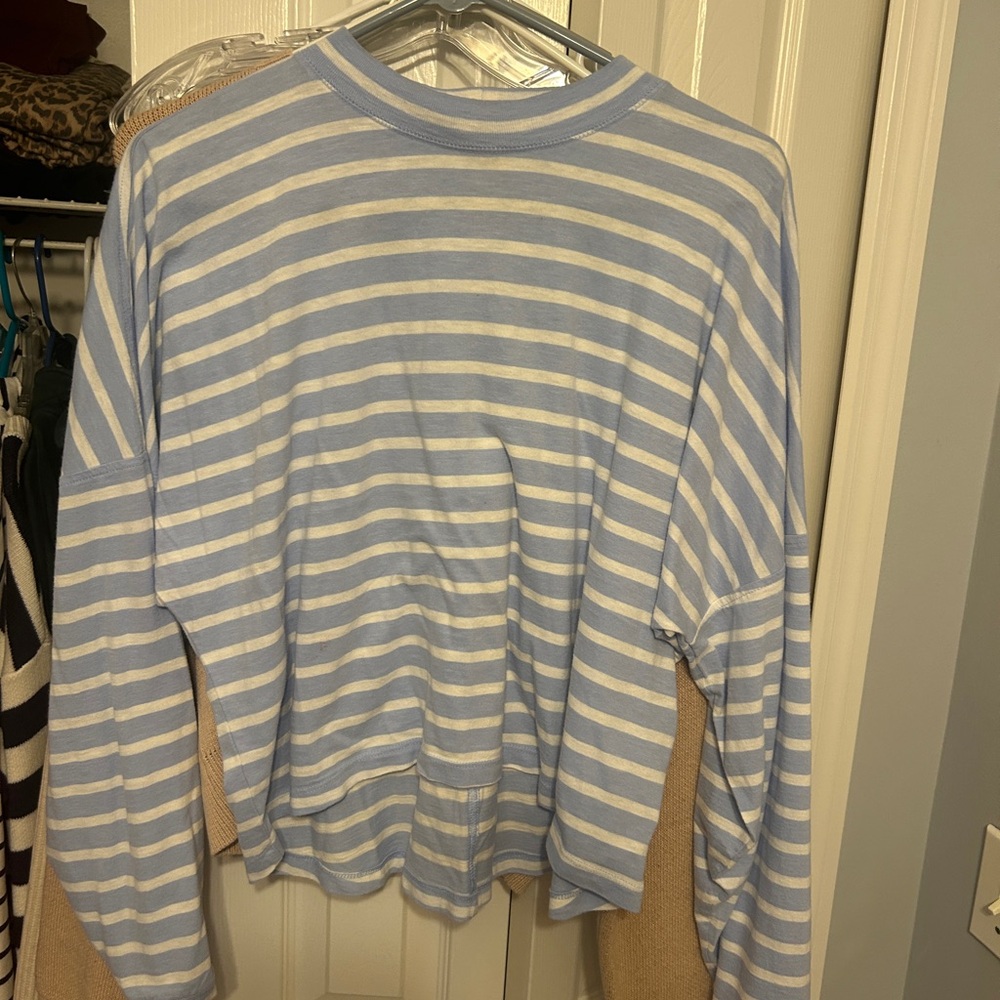 aerie Pastel Blue and White Striped Long Sleeve Top